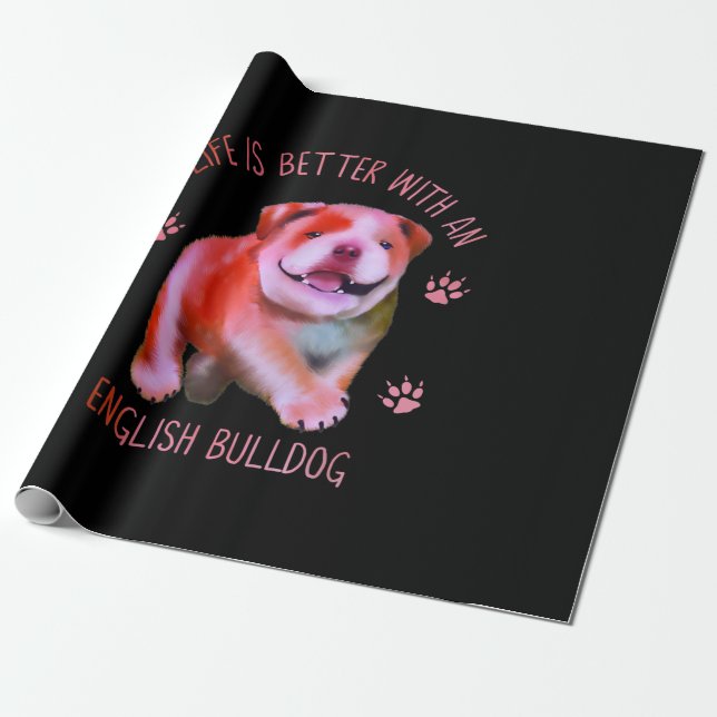 Papel De Presente A Vida É Melhor Com Um Cachorro Inglês Engraçado (Desenrolado)
