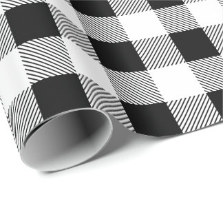 Papel De Presente A xadrez do búfalo verifica preto e branco