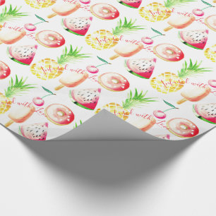 Papel De Presente Abacaxi, Cerejas, Donuts, Sorvete, Melancia