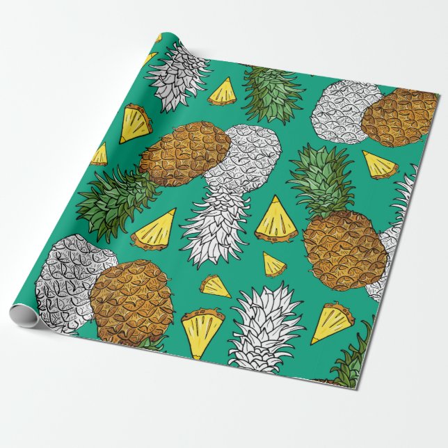 Papel De Presente Abacaxi com folhas, pequenos pedaços. Pat sem cost (Desenrolado)