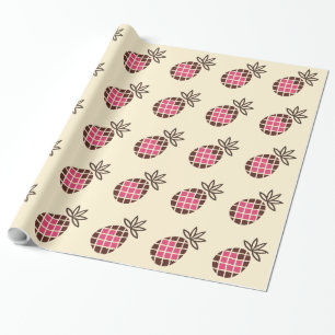 Papel De Presente Abacaxi de chocolate com padrão cardíaco rosa