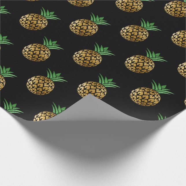 Papel De Presente Abacaxi de Verão tropical fruta de ouro negro (Ponta)