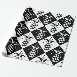 Papel De Presente Abacaxi estilizado. Chapéu e Rhombus Harlequin. Ma