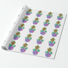 Papel De Presente Abacaxi rosa roxo tropical
