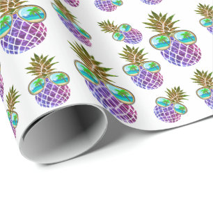 Papel De Presente Abacaxi rosa roxo tropical