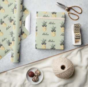 Papel De Presente Abacaxi Tropical Aloha com Óculos de Sol
