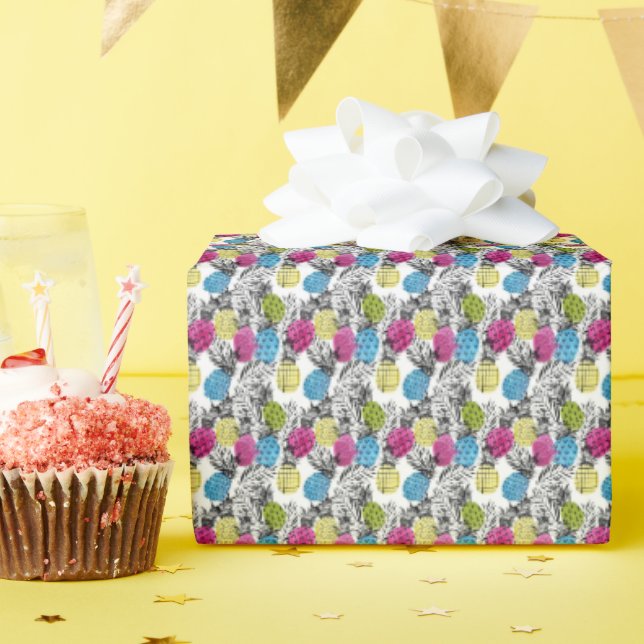 Papel De Presente Abacaxis De Arte pop E Folhas De Palma (Festa de aniversário)
