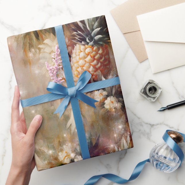 Papel De Presente Abacaxis Tropicais Brilham (Presentear)