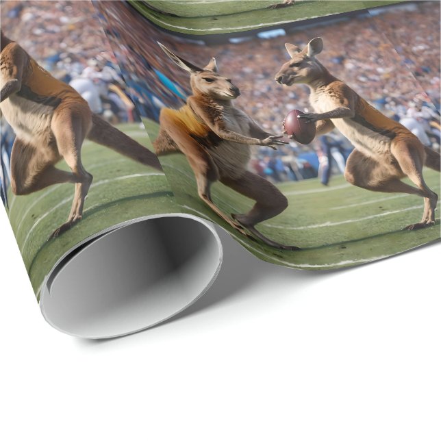 Papel De Presente "Abaixo Em Ação: Kangaroos Jogando Regras Aussie (Ponta do rolo)