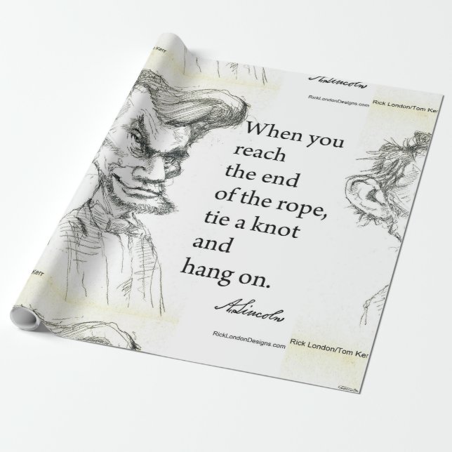 Papel De Presente Abe Lincoln & Hang On Tight Citação  (Desenrolado)