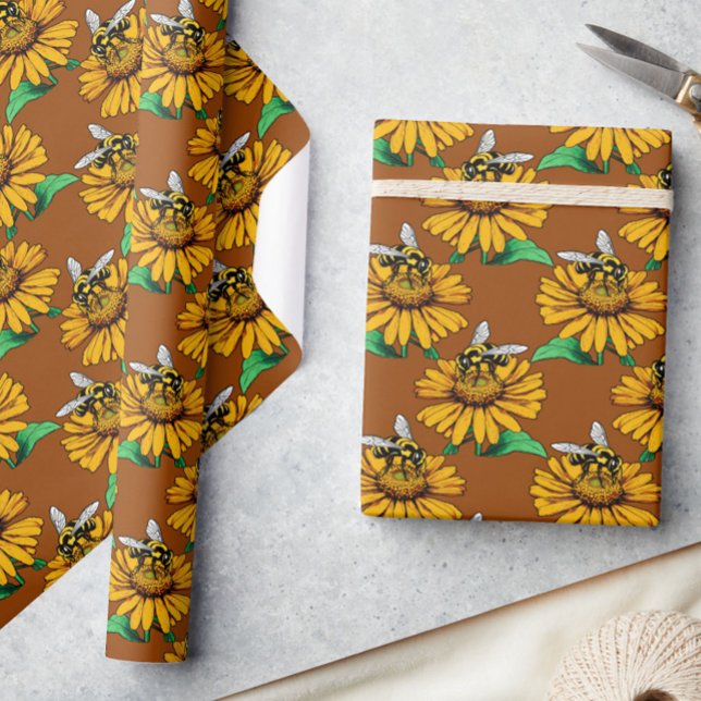 Papel De Presente Abeha no Design de Padrão de Flor de Girassol Marr (Criador carregado)