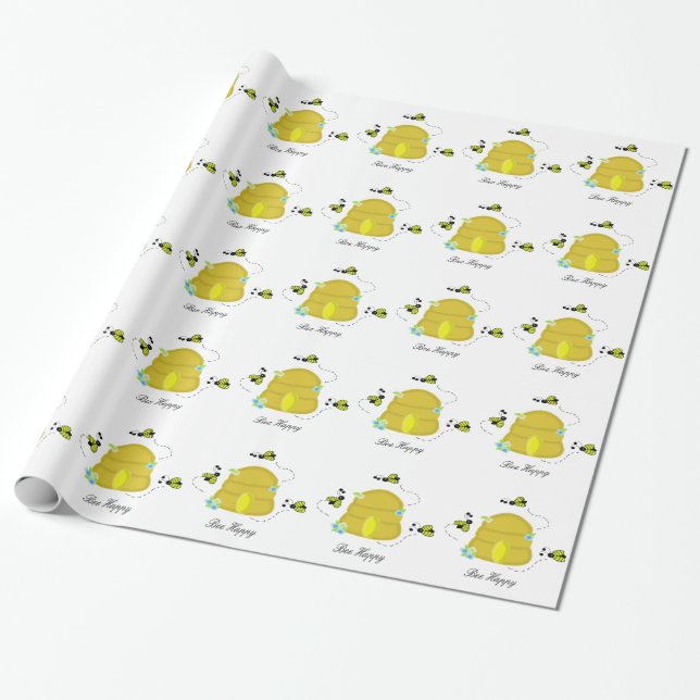 Papel De Presente Abehas Atarefadas e Suas Colmeias (Desenrolado)