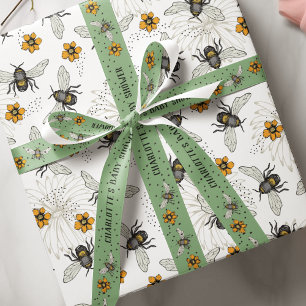 Papel De Presente Abeja Preta da Moda Zumbindo para Primavera e Verã