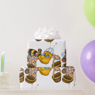 Papel De Presente Abelha com Cestas Ilustração de Abelha Atarefada D