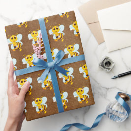 Papel De Presente Abelha de Mel Bonita em Castanho
