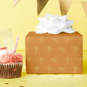 Papel De Presente Abelhas de Mel ouro Ilustradas Aniversário