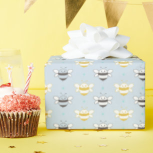 Papel De Presente Abelhas de Mel Sorridentes Azul