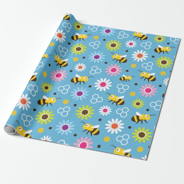 Papel De Presente Abelhas e Flores (Desenrolado)