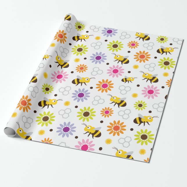 Papel De Presente Abelhas e Flores (Desenrolado)