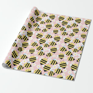 Papel De Presente Abelhas E Flores Brancas