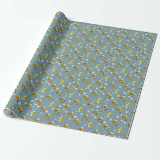 Papel De Presente Abelhas Polinizantes, Cena de Jardim Flor.