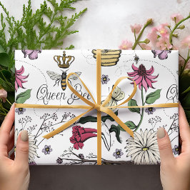 Papel De Presente Abelhas Rainhas Dias de as mães Elegantes e Flores