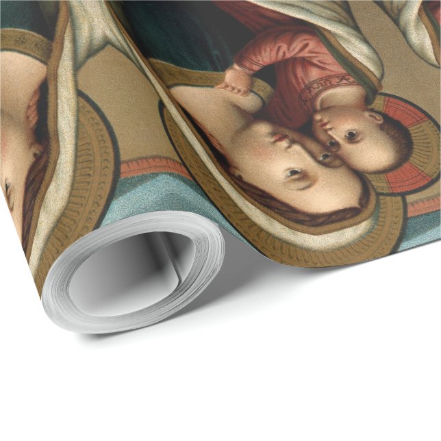 Papel De Presente Abençoada Virgem Maria Cristo Natal (Ponta do rolo)