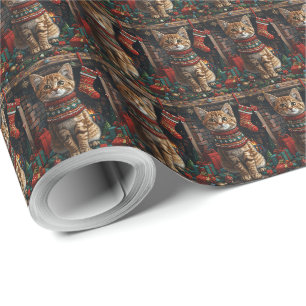 Papel De Presente Abissínio com Presentes de Natal Lareira