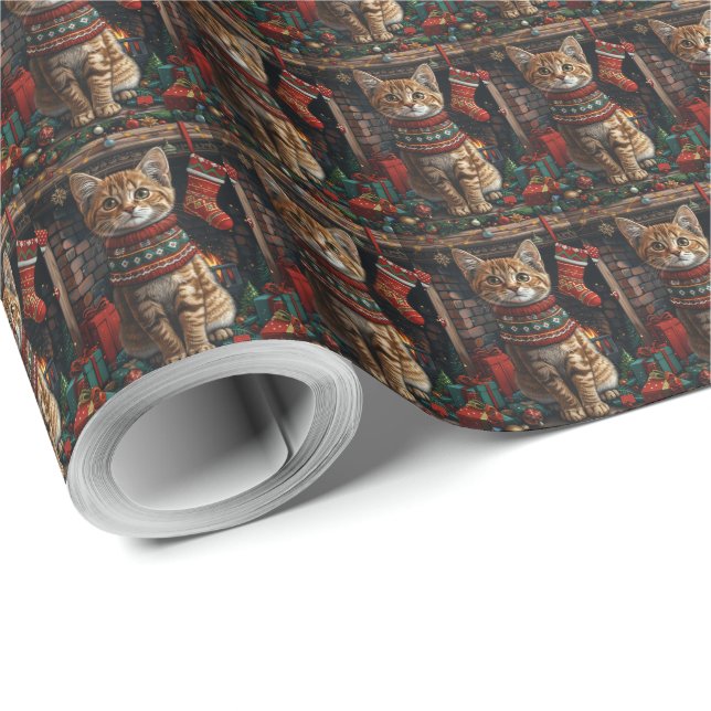 Papel De Presente Abissínio com Presentes de Natal Lareira (Ponta do rolo)
