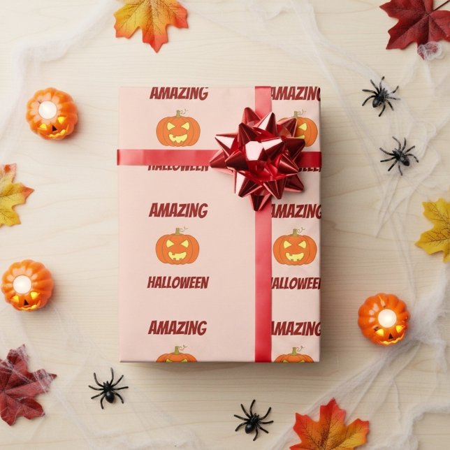 Papel De Presente Abóbora Assustadora Fofa Personalizada de Hallowee (Criador carregado)