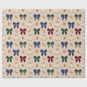 Papel De Presente Abóbora Branca Vintage e Laços de Veludo Embrulho