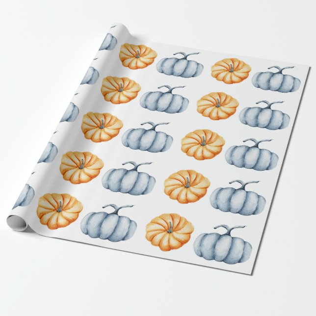 Papel De Presente Abóbora-de-Ação de Graças cor-de-água laranja e az (Desenrolado)