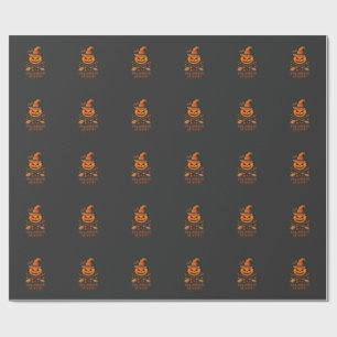 Papel De Presente Abóbora de Boas Vindas de Halloween Bruxa Chapéu V