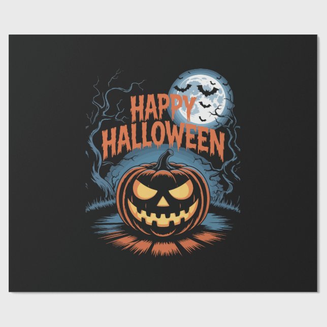 Papel De Presente Abóbora de Halloween Assustadora (Aberto)