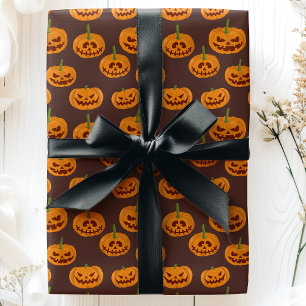 Papel De Presente Abóbora de Halloween Assustadora Jack O'Lanterns P
