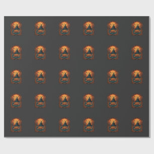 Papel De Presente Abóbora de Halloween Casa Assombrada Lua Cheia Mor