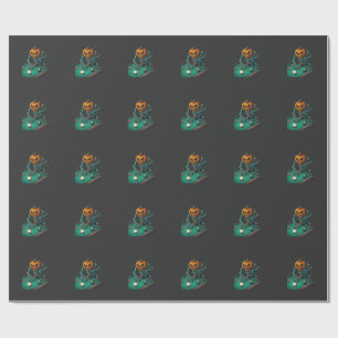 Papel De Presente Abóbora de Halloween Esqueleto Jogando Bilhar