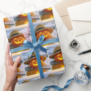 Papel De Presente Abóbora de Halloween na Praia