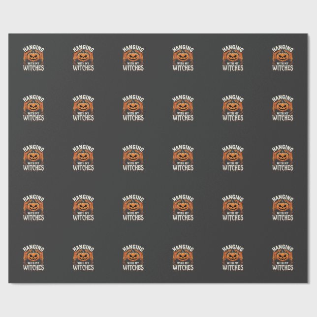 Papel De Presente Abobora de Halloween Pendurada Com Minhas Bruxas (Aberto)