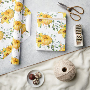 Papel De Presente Abóbora de outono, girassóis e folhagens