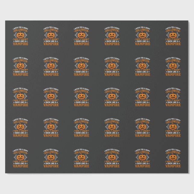 Papel De Presente Abóbora de Vampiro de Halloween Engraçado (Aberto)