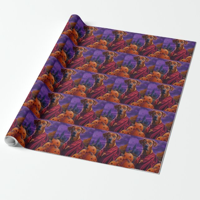 Papel De Presente Abóbora de Vampiro Rhodesian Ridgeback no Hallowee (Desenrolado)