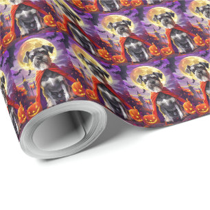 Papel De Presente Abóbora de Vampiro Schnauzer no Halloween Assustad