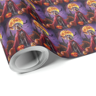 Papel De Presente Abóbora de Vampiro Weimaraner no Halloween Assusta