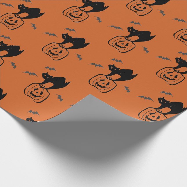 Papel De Presente Abóbora e Gato Preto Halloween   (Ponta)