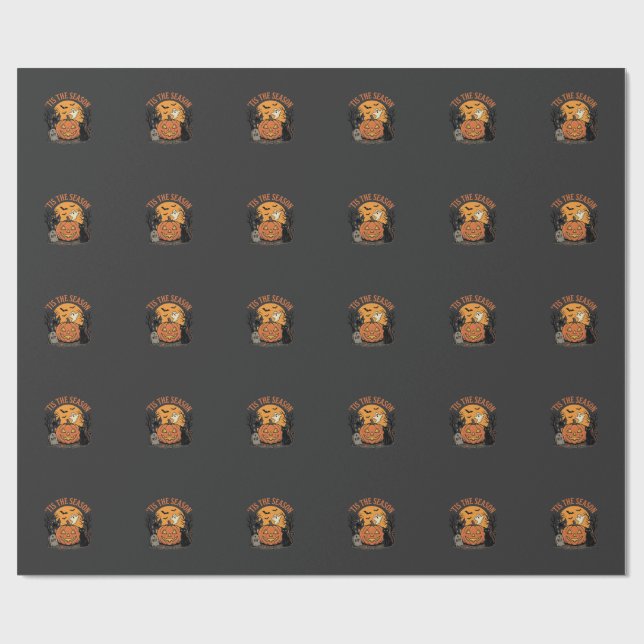 Papel De Presente Abóbora Engraçada Desenho de Trocadilho de Hallowe (Aberto)