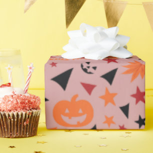 Papel De Presente Abóbora, Estrelas e Abatido de Halloween
