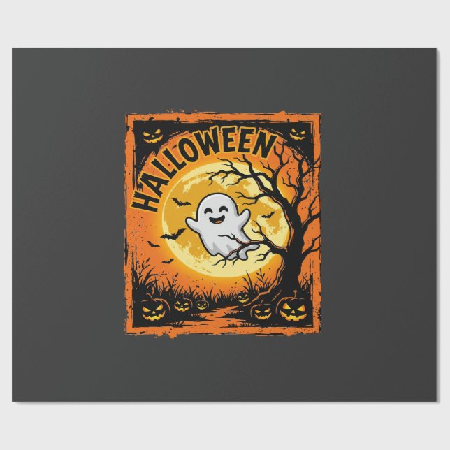 Papel De Presente Abóbora Fantasma de Halloween Árvore Assombrada (Aberto)