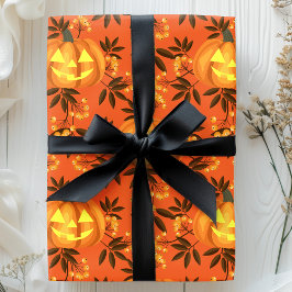 Papel De Presente Abóbora Floral Jack O'Lantern Padrão