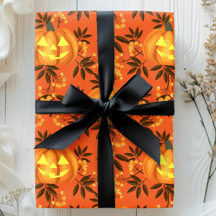 Papel De Presente Abóbora Floral Jack O'Lantern Padrão